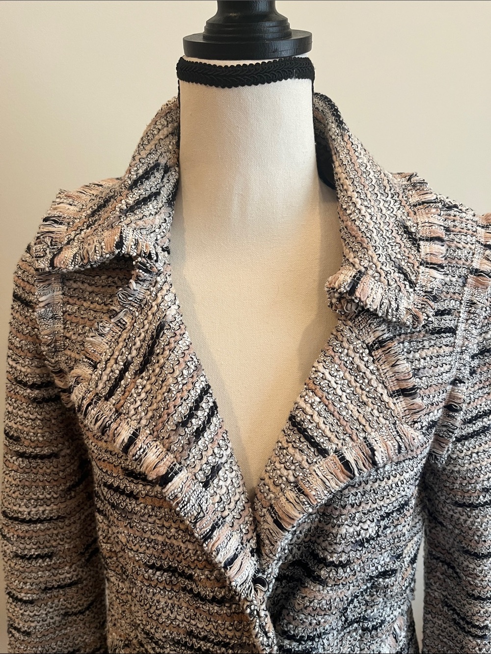 NIC+ZOE Speckled Soft Knit Moto Jacket  in Beige and Black Tweed Small Unlined - Picture 6 of 12